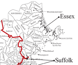 Essex County map showing towns and cities showing boundaries